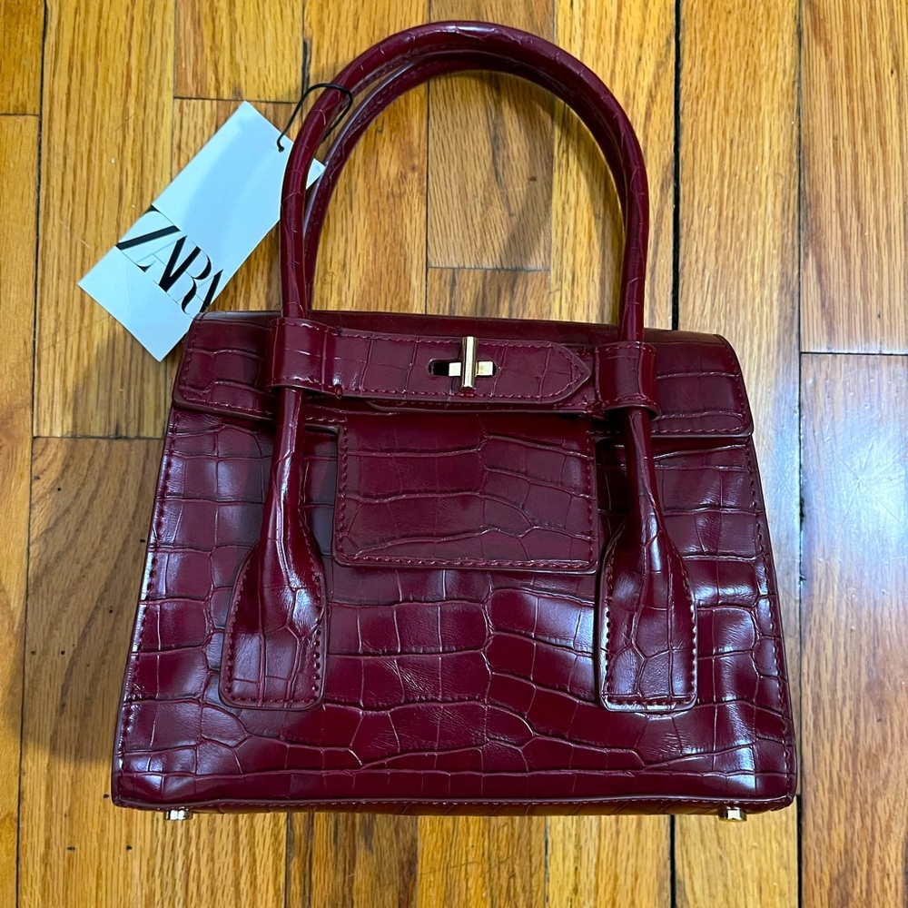 NWT Zara faux crocodile purse - burgundy/maroon